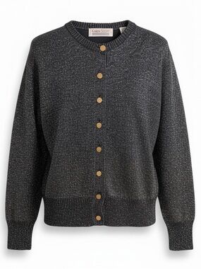 Vintage Karen Scott Black Metallic Button-Front Sweater